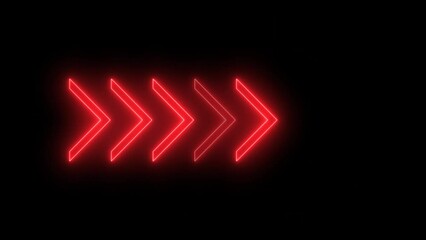 Video footage of glowing right neon red arrows looped neon lines abstract 4K