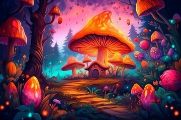 Obraz na płótnie Canvas Wonderland forest landscape with mushrooms