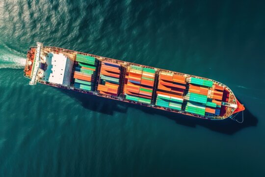 aerial view container ship loaded with containers, fright shipping and transportation