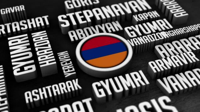 Armenia Cities Word Cloud Collage In 3D