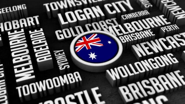 Australia Cities Word Cloud Collage In 3D