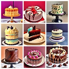 collage of various cakes, sweet food concept, created with Generative AI technology