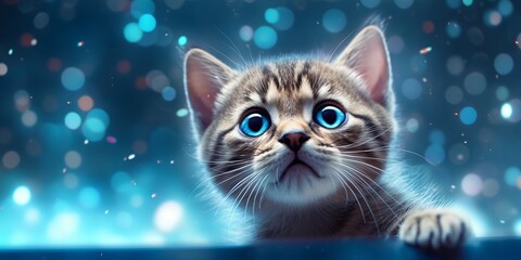 Fototapeta na wymiar Surprised Kitten with Shining Blue Eyes, Generative AI