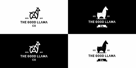 Llama logo designs vintage vector EPS10.