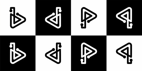set of initials  b d p q technology logo designs, vector EPS10