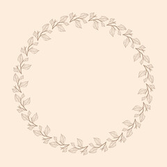 Circle floral vintage draw frame vector illustration. Hand drawn wreath leaves.