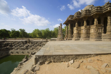 Outer view of the Sun Temple on the bank of the river Pushpavati. Built in 1026 - 27 AD during the...