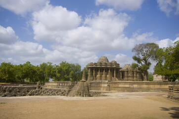Outer view of the Sun Temple on the bank of the river Pushpavati. Built in 1026 - 27 AD during the...
