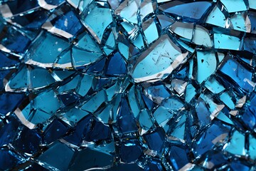 close up texture of a broken glass on blue, ai tools generated image