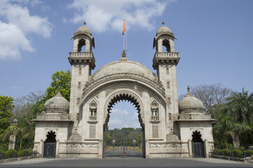 Fototapeta na wymiar Royal entrance gate of The Lakshmi Vilas Palace, was built by Maharaja Sayajirao Gaekwad 3rd in 1890, Vadodara (Baroda), Gujarat, India