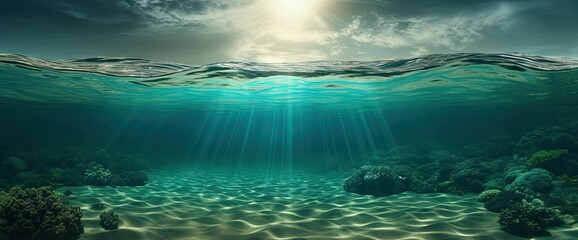 Fototapeta na wymiar Sunlit Depths. Abstract Underwater Scene with Nature Background. Generative AI illustrations.