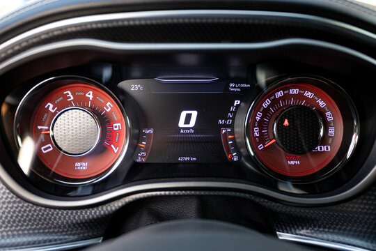 car dashboard detail Dodge Challenger SRT Hellcat