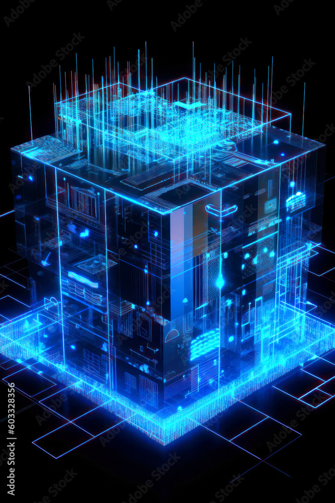 Fototapete digital image of a future building. 3d rendering picture isolated on black backdrop. generative ai.