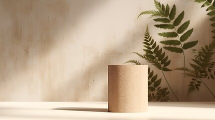 Minimalist Beige Podium Backdrop for E-commerce, Retail,  Online Shop, Product Photography, Beauty, Cosmetics, Fashion, Wood, Marble, Leaves, Cement, 