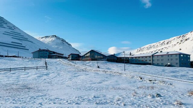 Longyearbyen in September with fresh snow. Spitsbergen, Svalbard, Norway