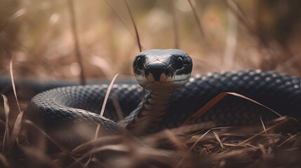 Fototapeta premium Black mamba in nature. Generative AI