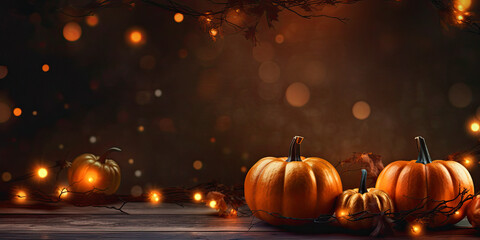 Halloween Pumpkin, Atmospheric gloomy Halloween background with copy space , ai generative, generative ,ai