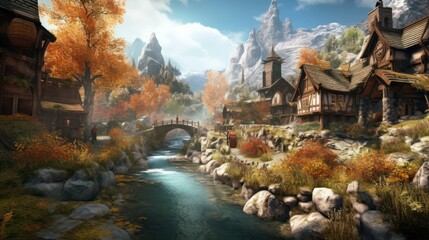 Fototapeta na wymiar Breathtaking mountain landscape game art