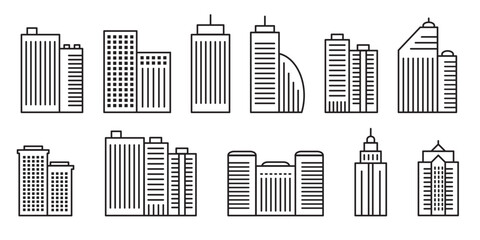 Building Icons Set. Skyscraper line icon. Expanded stroke. Vector illustration.