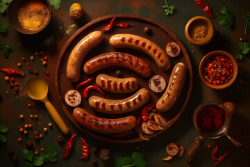 Sausages with many ingredients. Generative AI