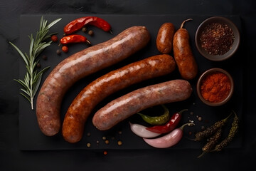Sausages with many ingredients. Generative AI