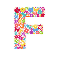 Flower alphabet. Flower symbols forming letter F. Floral ornament in the form of a letter.