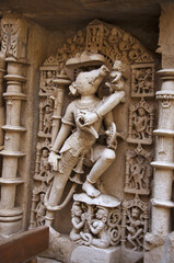 Obraz premium Varaha Sculpture, Inner wall of Rani ki vav, an intricately constructed stepwell on the banks of Saraswati River. Patan in Gujarat, India.