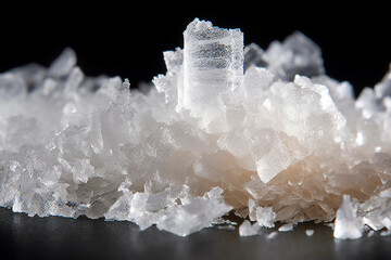Macro image showcasing the unique, intricate structure of a pile of sugar crystals.