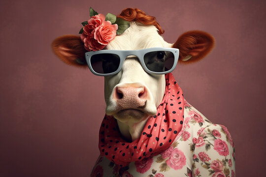 cow in a suit in a classic style, created by a neural network, Generative AI technology