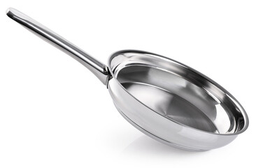 Stainless steel frying pan isolated on white background. With clipping path.