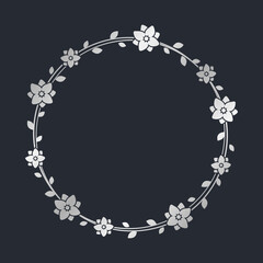 Round silver floral frame template. Luxury golden frame border for invite, wedding, certificate. Vector art with flowers and leaves.