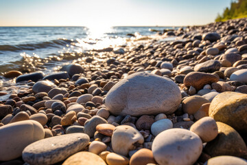 Fototapeta na wymiar stones on the beach generative ai
