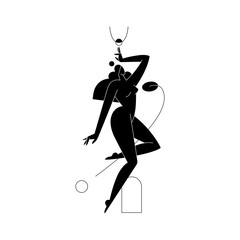 Female body silhouette vector illustration. Contemporary nude woman figure, feminine graphic with geometric shapes, abstract composition. Beauty, self care concept for branding. Minimalist fine art