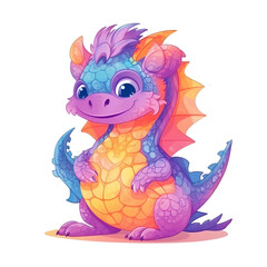 Colorful Happy Dragon Png transparent Ai generative 