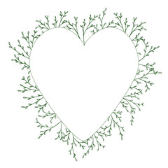 Floral heart for Valentine's Day and Mother's Day. Botanical spring illustration blooming heart frame for posters, prints, cards and invitations. Vector flower wreath.