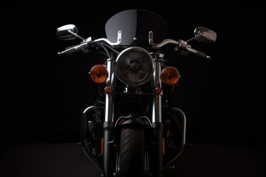 Superbike motorcycle on black background, front studio style concept