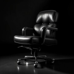 Leather Office Chair Against Black Background. Generative AI