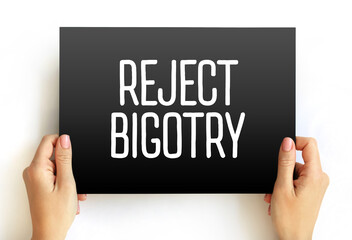Reject Bigotry text on card, concept background - obrazy, fototapety, plakaty