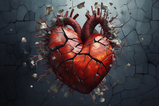 broken heart, created by a neural network, Generative AI technology
