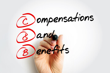 C and B - Compensations and Benefits acronym, business concept background