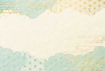 Tuinposter 夏　和柄　水色・青・金・高級感・雲　和紙　背景　父の日　お中元  © Lily