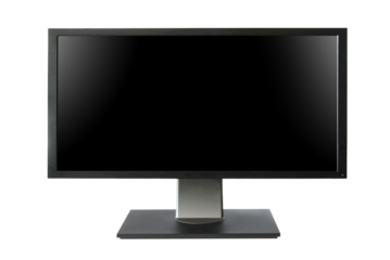 Wide monitor with black empty screen in PNG isolated on transparent background