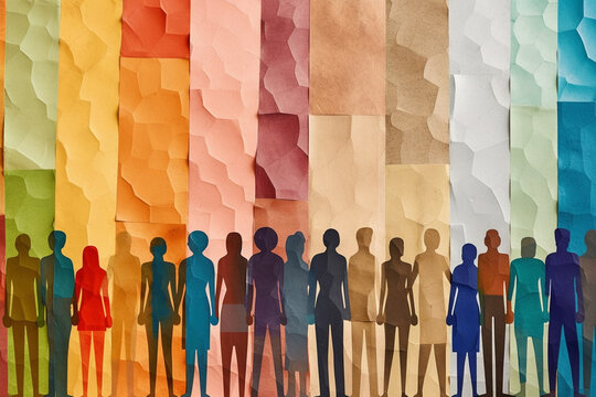 many silhouettes of different figures, diversity of people, created by a neural network, Generative AI technology