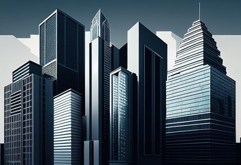 Common modern business skyscrapers illustration. Ai generative.