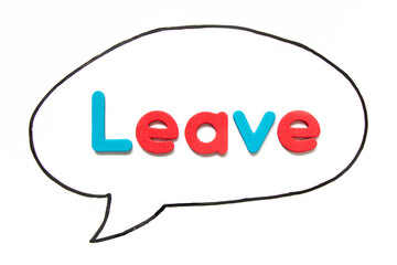 Alphabet letter with word leave in black line hand drawing as bubble speech on white board background