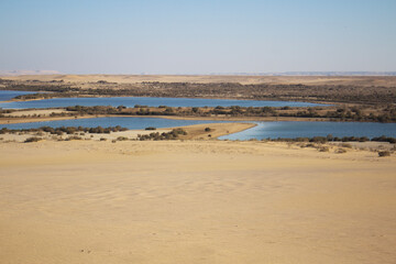 Beautiful Panorama Of Wadi El Rayan Lower lake - Magic Lake Desert, National Park, Fayoum Oasis, Egypt	
