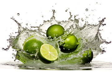 Fototapeta na wymiar Fresh limes and splash of water.