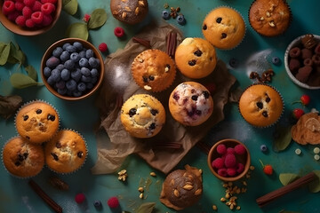 Obraz premium Muffins bursting with irresistible flavors. Generative AI