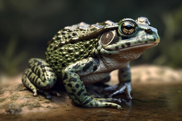 Image of a ridged frog on natural background. Amphibian. Wild Animals. illustration. Generative AI.
