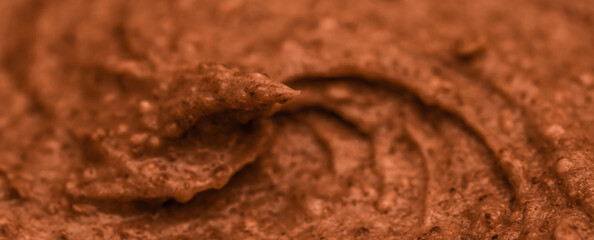 Chocolate souffle cocktail with nuts and banana. Protein smoothie shake close-up. Chocolate ice cream with nuts.